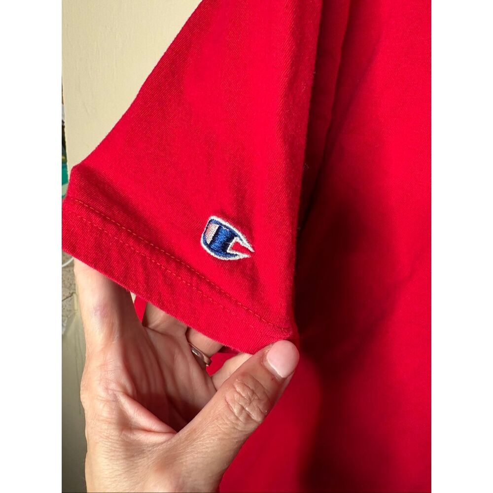 Champion Reverse Weave Red Script Logo T-Shirt Men's Oversized 100% Cotton Short - Picture 8 of 10